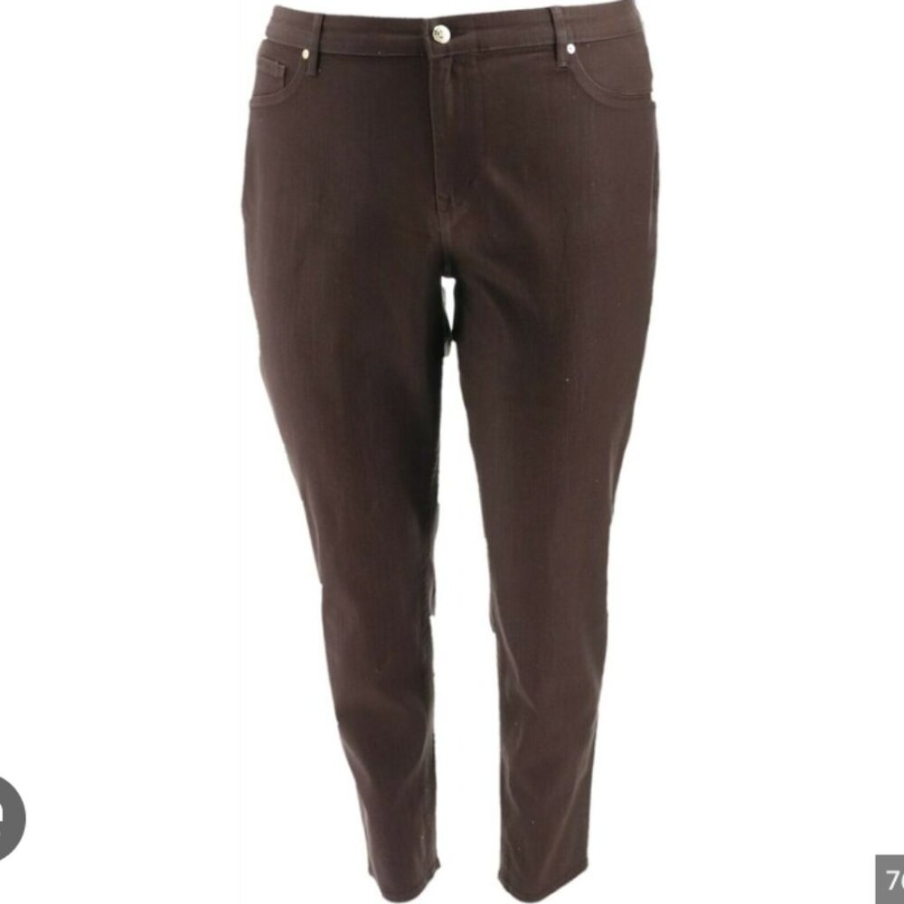 Martha Stewart Coated Skinny Denim Jeans Francesca Brown 10